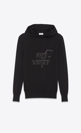 SAINT LAURENT Sportswear Tops Man SAINT LAURENT hoodie with zipper in black jacquard and mottled gray a_V4